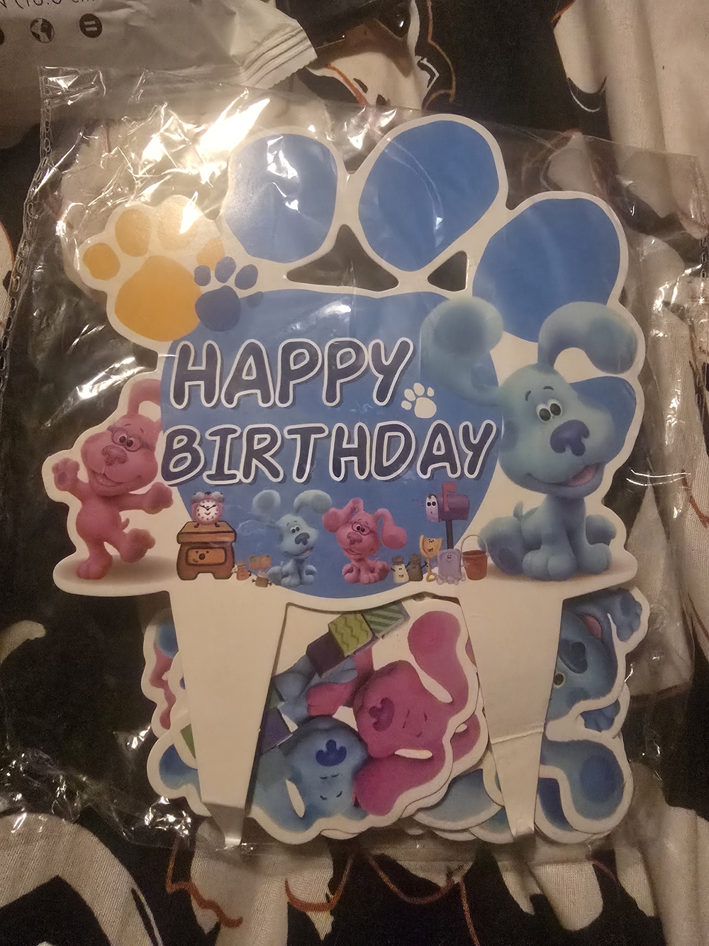 Happy Birthday Paw Print Party Table Centerpiece - Blue and Pink